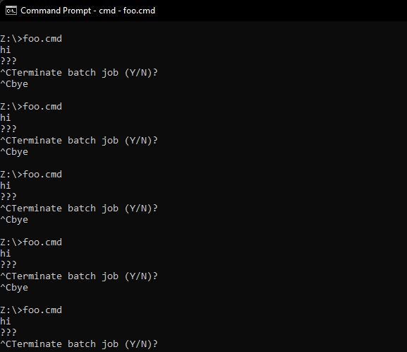 為什么在“set /p”提示時使用 Ctrl C 取消 Windows 批處理腳本會產生不一致的行為?
