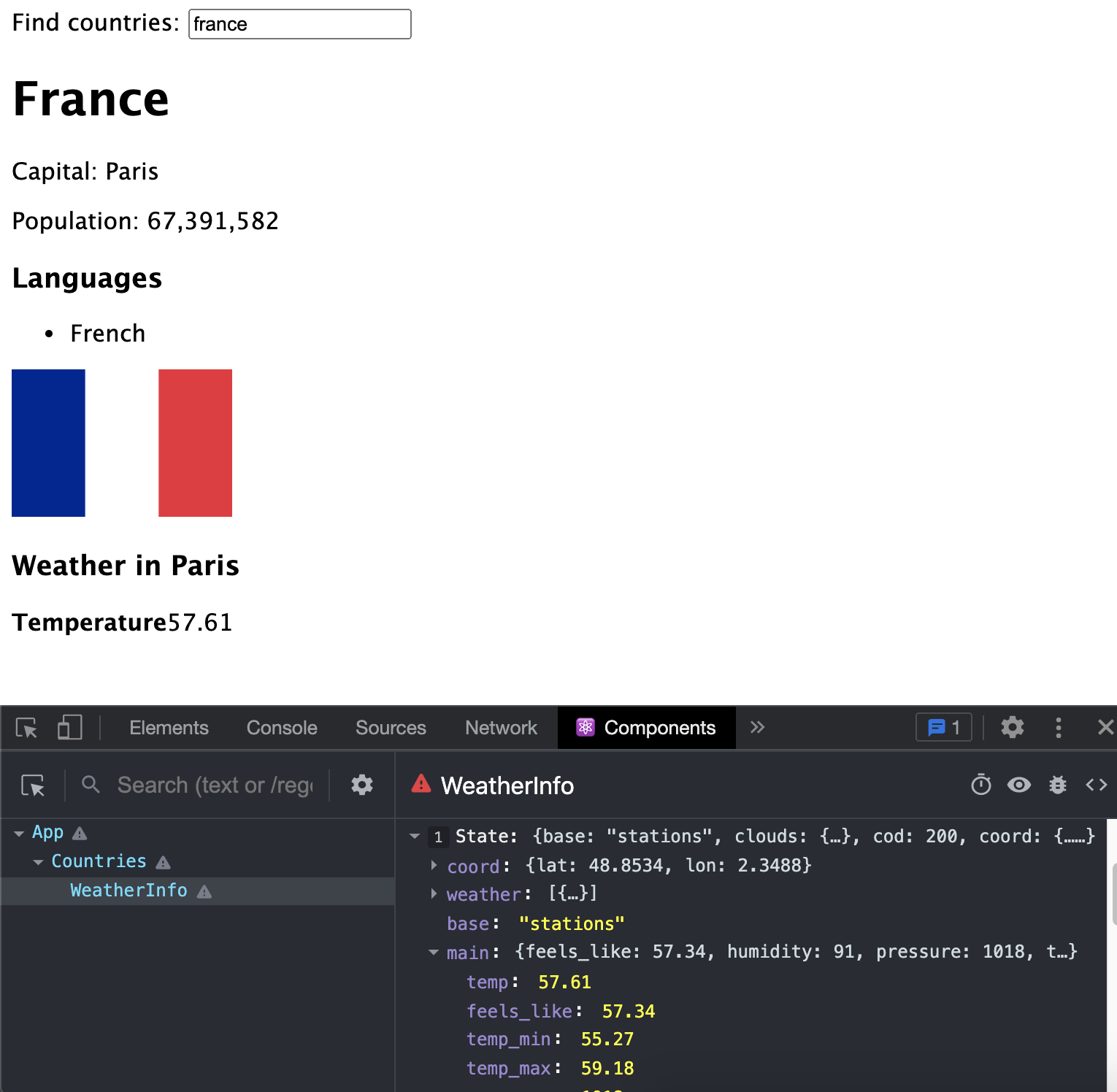 當狀態(國家)改變時從 OpenWeatherMap API 中提取資訊