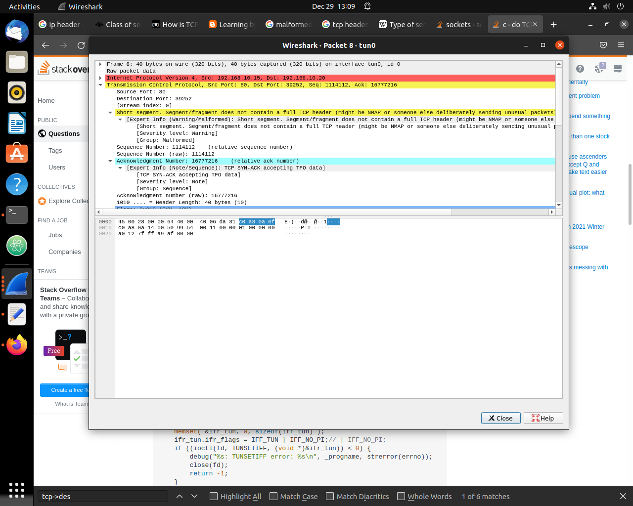 做 TCP 警告意味著資料包被忽略,