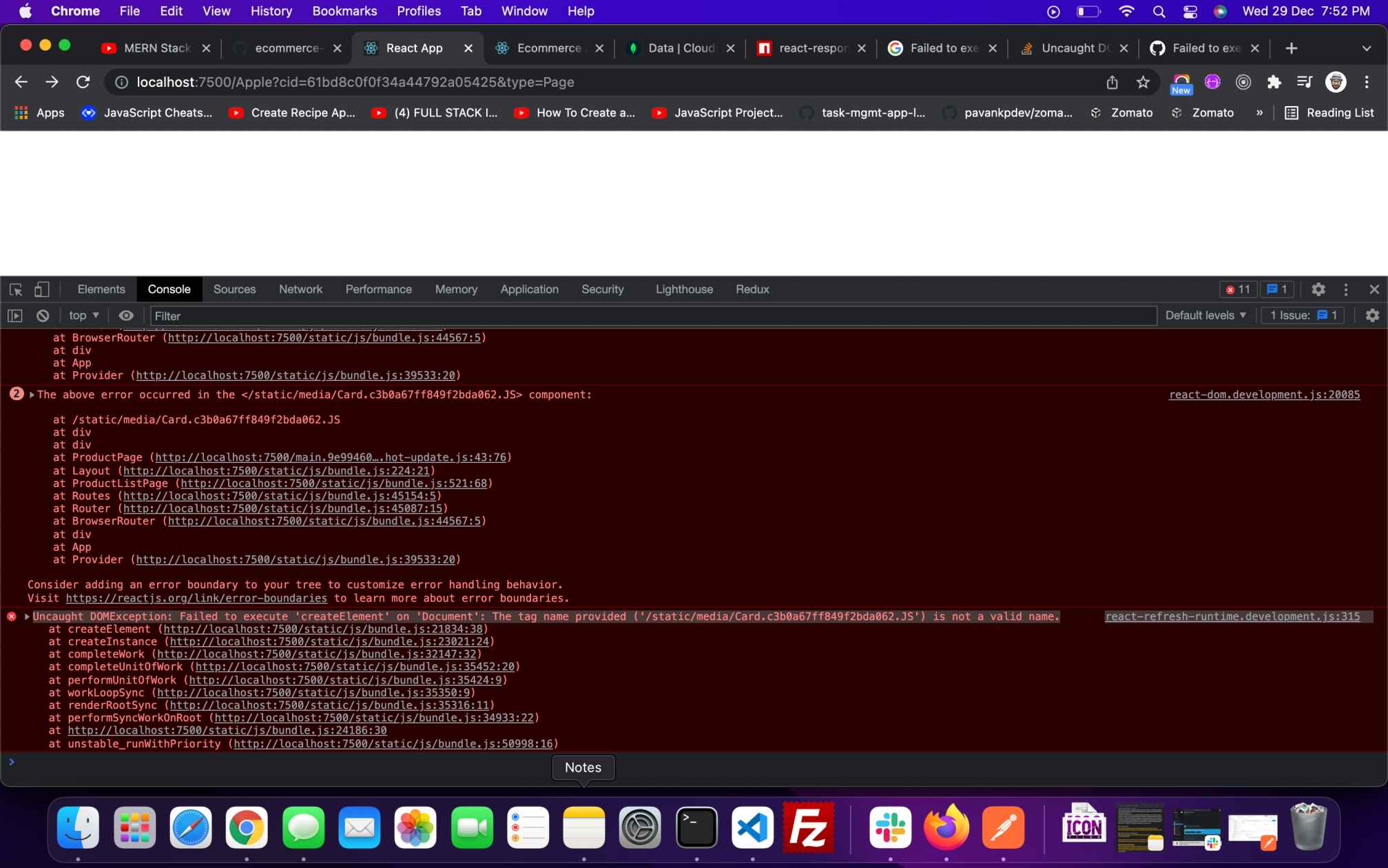 未捕獲的 DOMException:無法在“檔案”上執行“createElement”:提供的標簽名稱