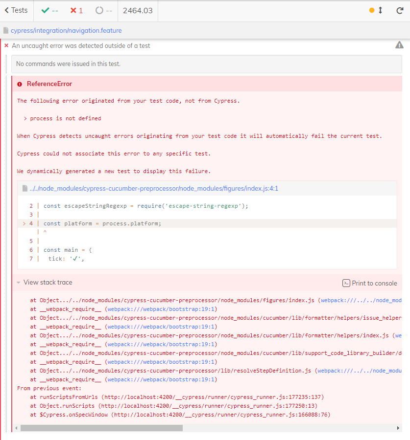 帶有黃瓜的 Angular 中的 Cypress > 程序未定義
