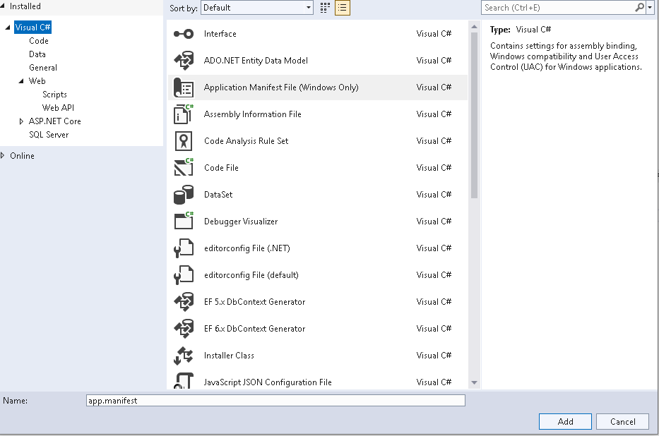 在 Visual Studio 中添加新專案時不顯示 cshtml 檔案