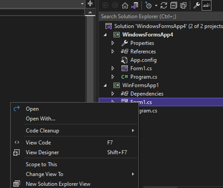 解決方案資源管理器上缺少 Visual Studio 2022 查看代碼按鈕