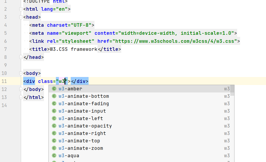 w3.css 框架的 Intellij 想法代碼完成?