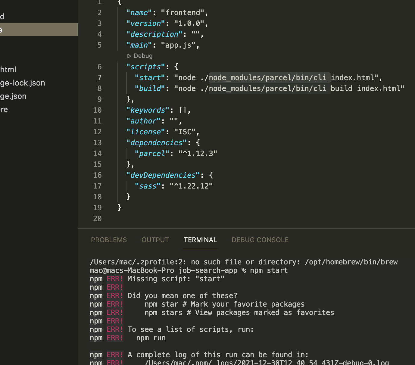 節點 > npm start > npm ERR