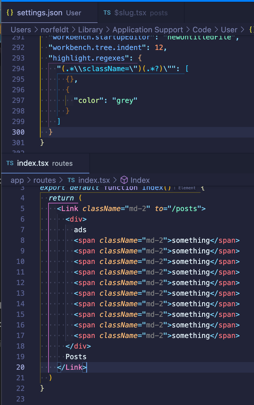 vscode textmaterule 以回應 className 字串為目標