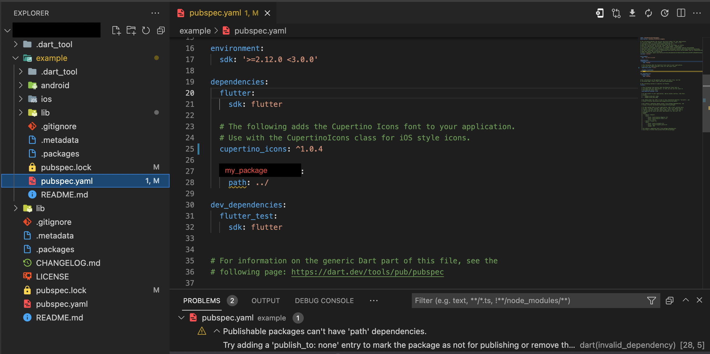 Flutter pubspec.yaml：可發布的包不能有“路徑”依賴項
