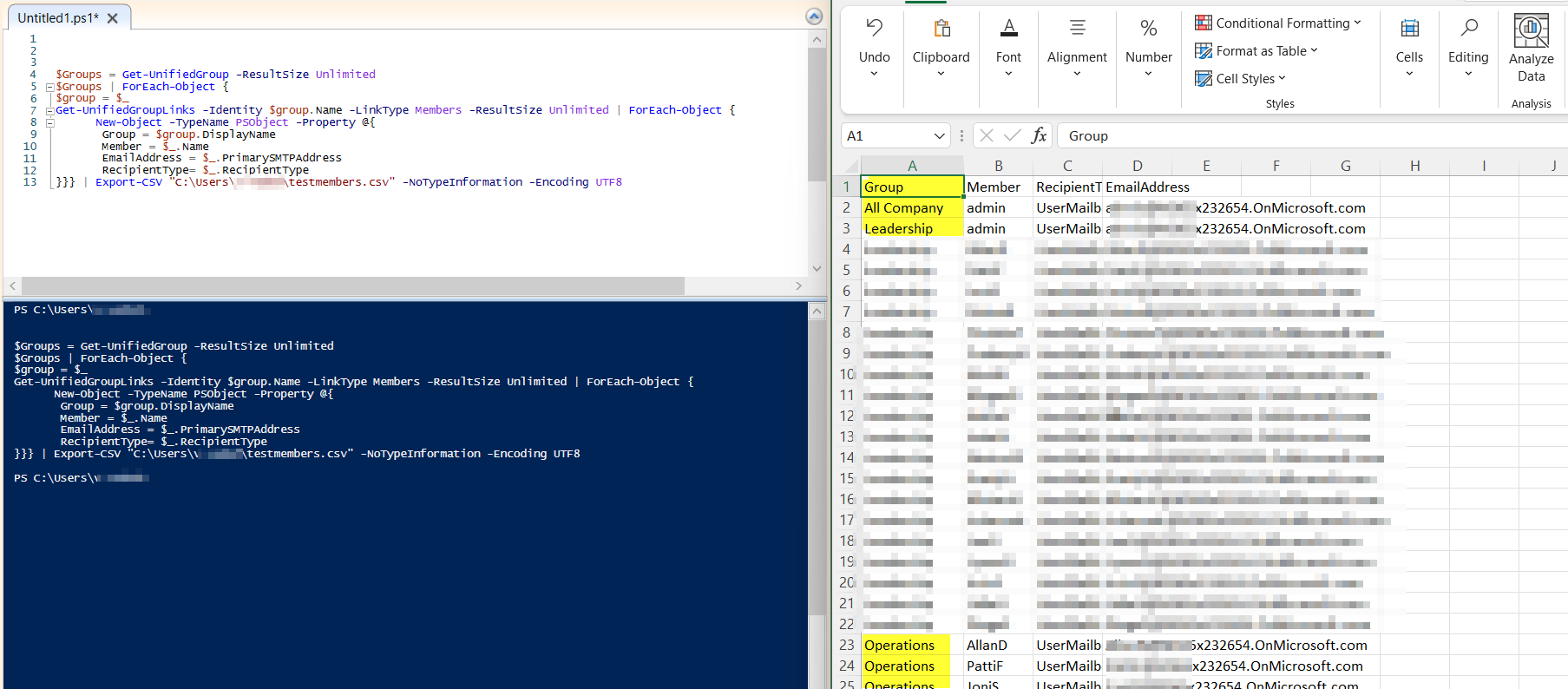 如何在 Office 365 powershell 中列出用戶及其所屬的組