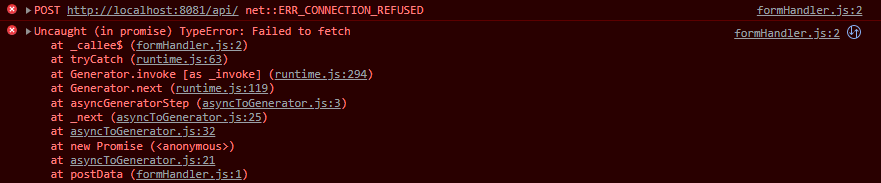 net::ERR_CONNECTION_REFUSED 嘗試在節點 js 中發出發布請求時