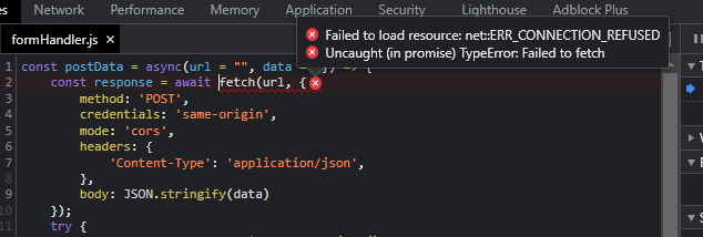 net::ERR_CONNECTION_REFUSED 嘗試在節點 js 中發出發布請求時