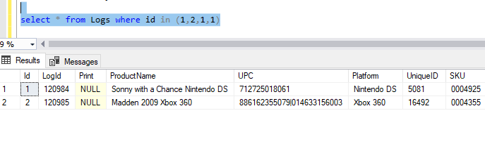 In 運算子只從 sql server 的串列中獲取一個 Id（如果 Id 是重復的）