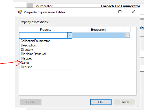 ForEach 回圈的 ForEach File 列舉器運算式中的“name”屬性是什么?