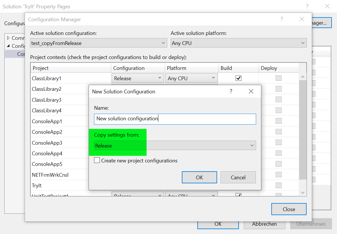 Visual Studio:將專案配置“發布”設定為新解決方案配置的默認值