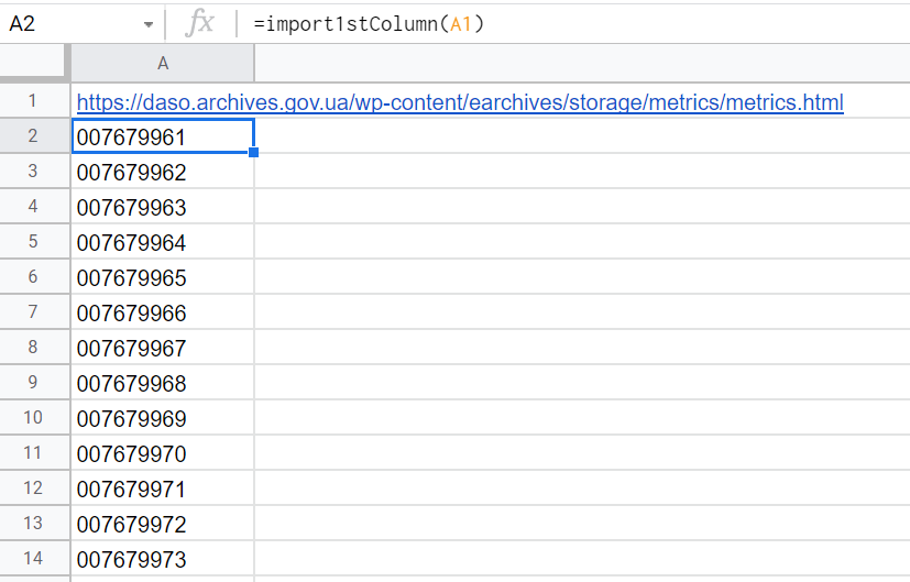 Google表格中的ImportXML函式從第一列中提取資料