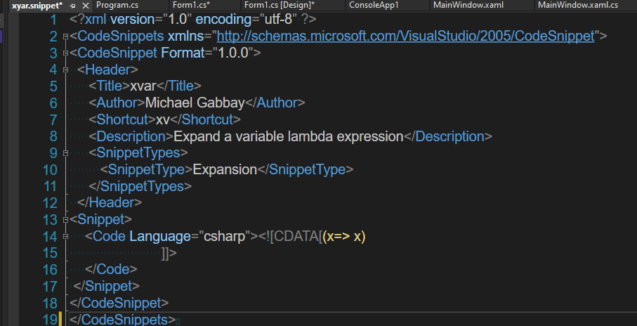 Visual Studio 自定義片段未顯示在建議欄上