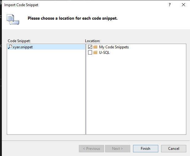 Visual Studio 自定義片段未顯示在建議欄上