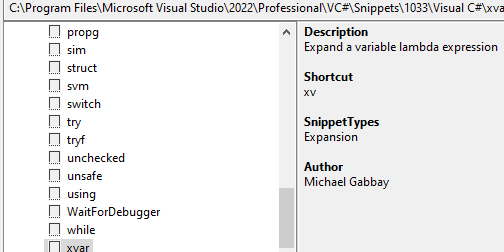 Visual Studio 自定義片段未顯示在建議欄上