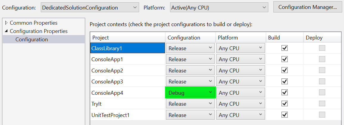 Visual Studio:將專案配置“發布”設定為新解決方案配置的默認值