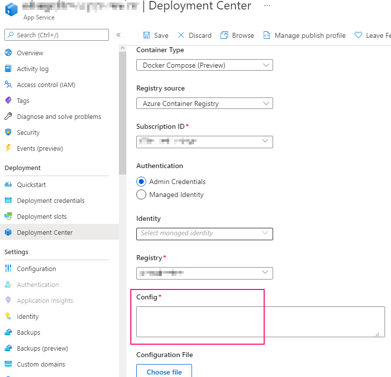 什么是 Azure 容器應用服務部署中心 Docker Compose(預覽版)中的配置
