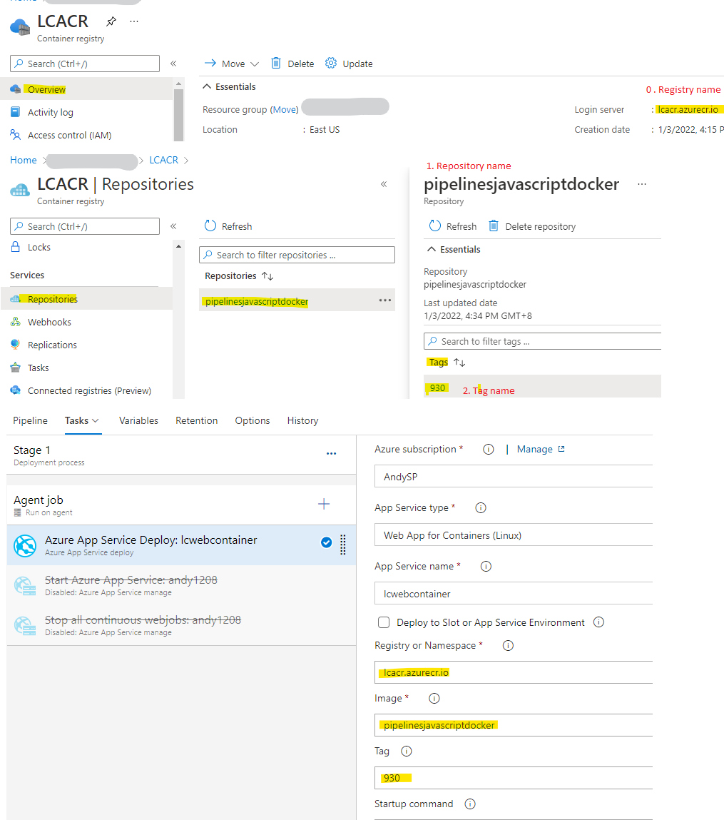 部署 Azure 應用服務任務中的注冊表或命名空間與存盤庫