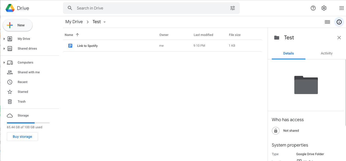在 Google Drive 檔案夾中,將外部 URL 存盤為“檔案”,單擊該檔案可打開外部網站