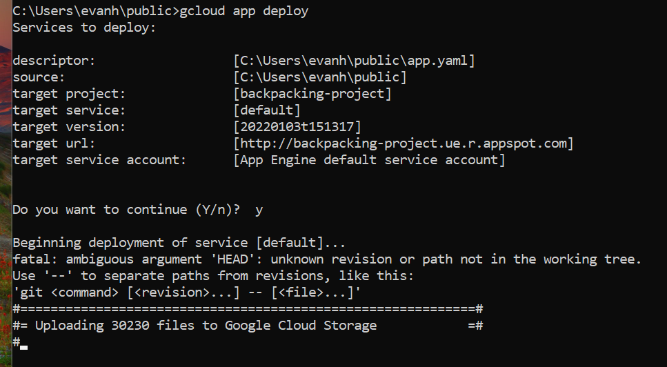Google Cloud SDK 正在嘗試將自身上傳到應用引擎