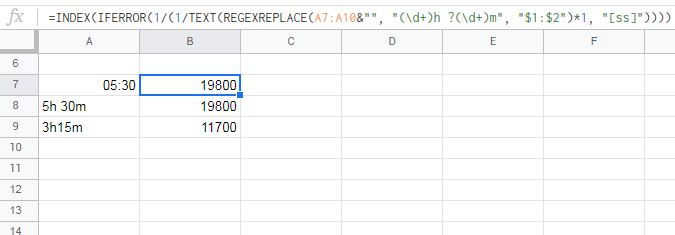 Google Sheet - 將小時和分鐘轉換為秒