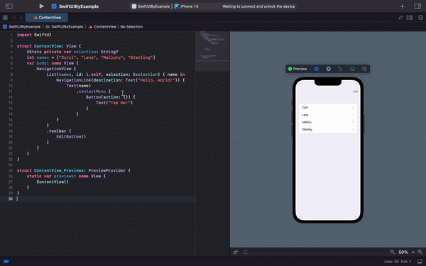 SwiftUI 串列選擇不顯示如果我將 NavigationLink 和 .contextMenu 添加到串列中。這是一個已知的錯誤？