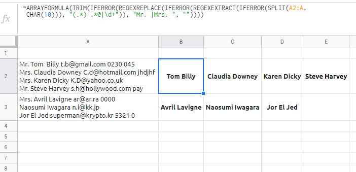 如何使用 Google Sheets REGEXEXTRACT 公式提取每個單元格的大寫第一個字母多個單詞，理想情況下忽略句子的第一個單詞？