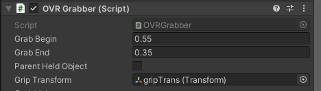 無法讓 OVRGrabber 作業以允許在 Unity 中為 Oculus Quest 開發抓取 GameObjects