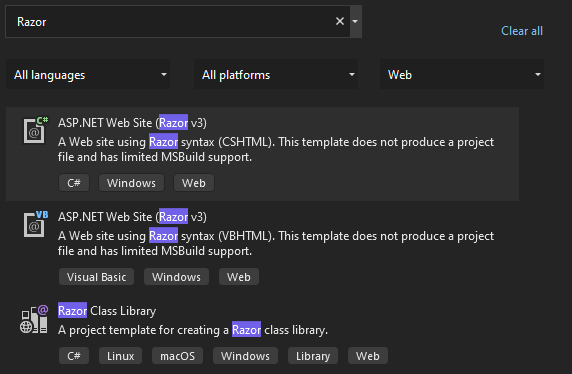 Visual Studio 2022 ASP.Net 網站 (Razor v3) 模板