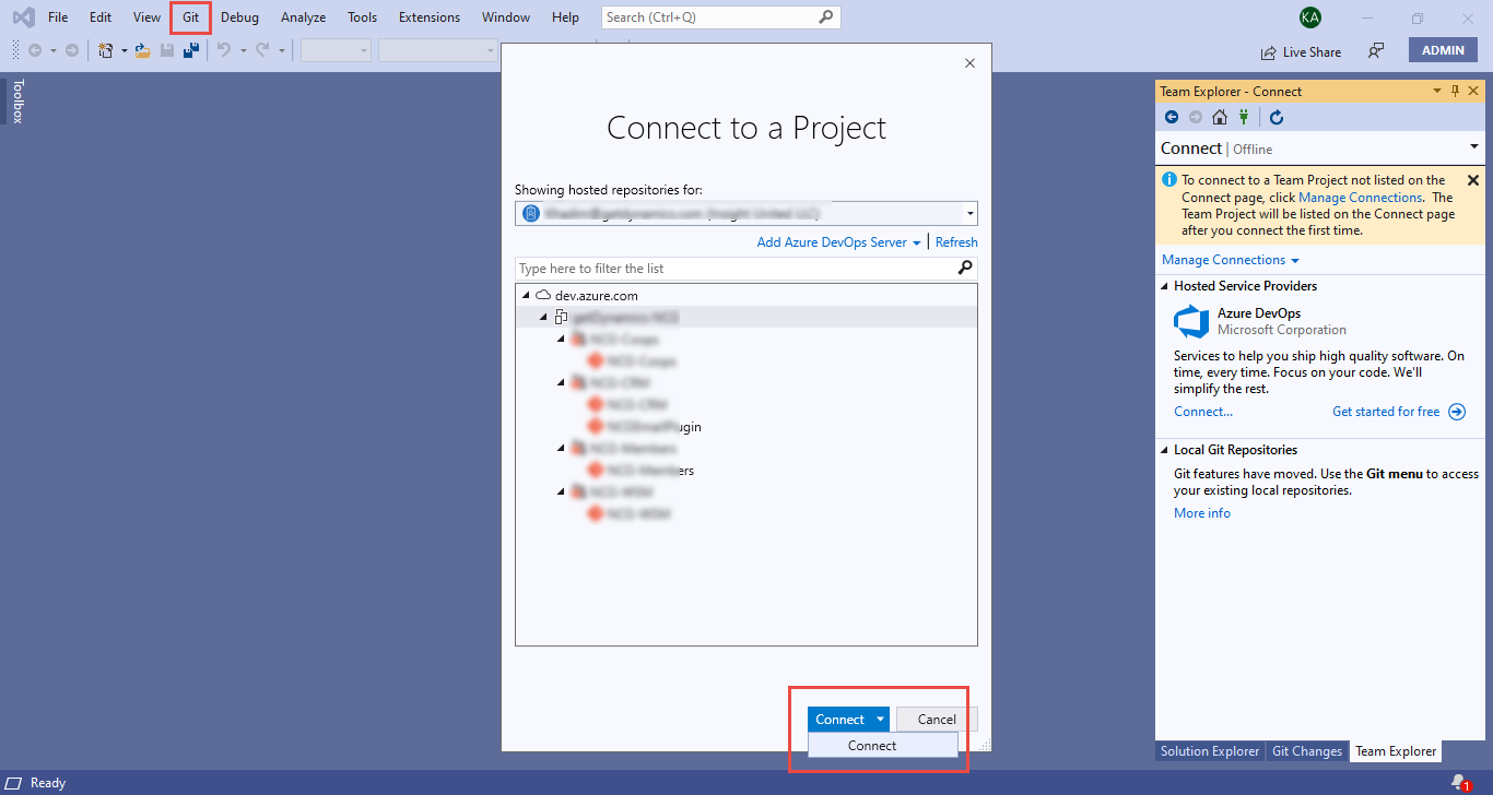 在 Visual Studio 中將本地檔案夾映射到 Azure DevOps Git Repos