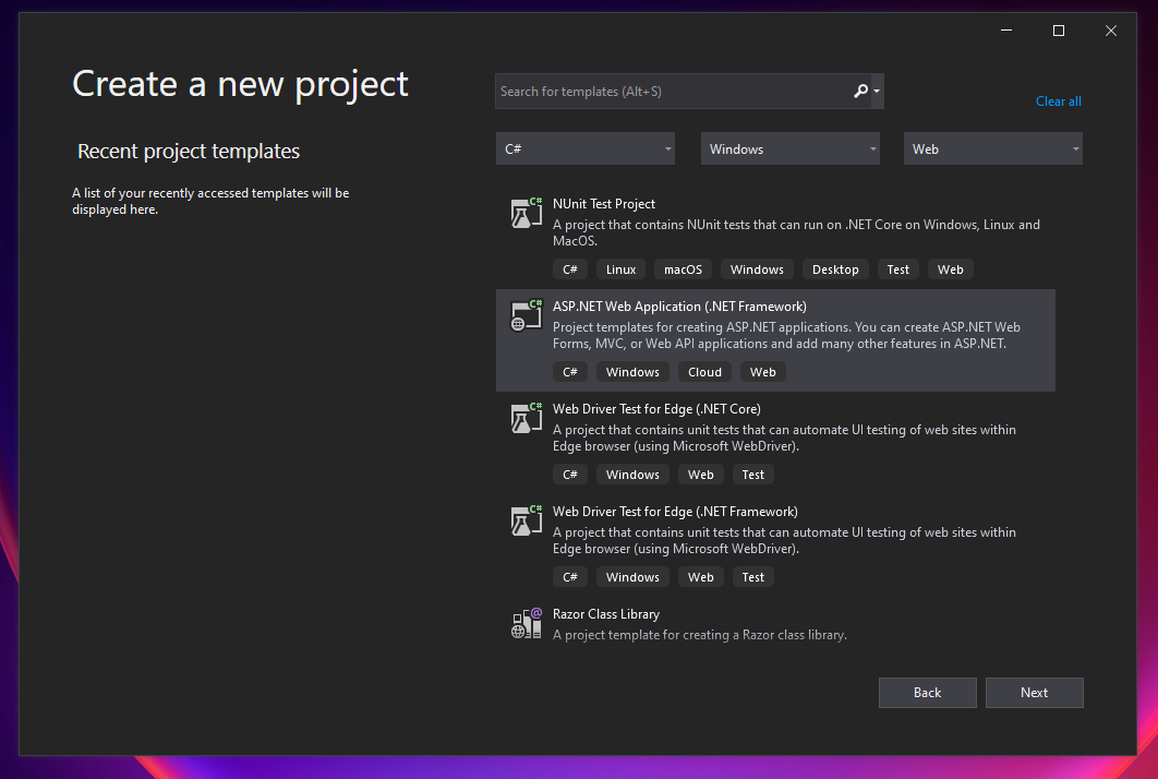 如何在 Visual Studio 2022 中創建 MVC5 Web 專案
