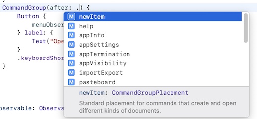 帶鍵盤快捷鍵的 CommandGroup (Command O)