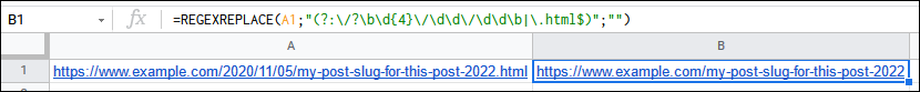 如何從excel中的URL中洗掉`.html`擴展名和`yyyy/dd/mm`?