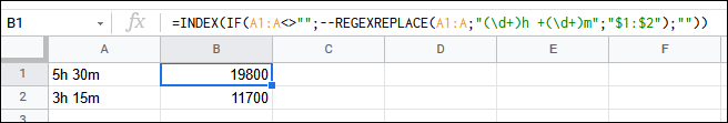 Google Sheet - 將小時和分鐘轉換為秒