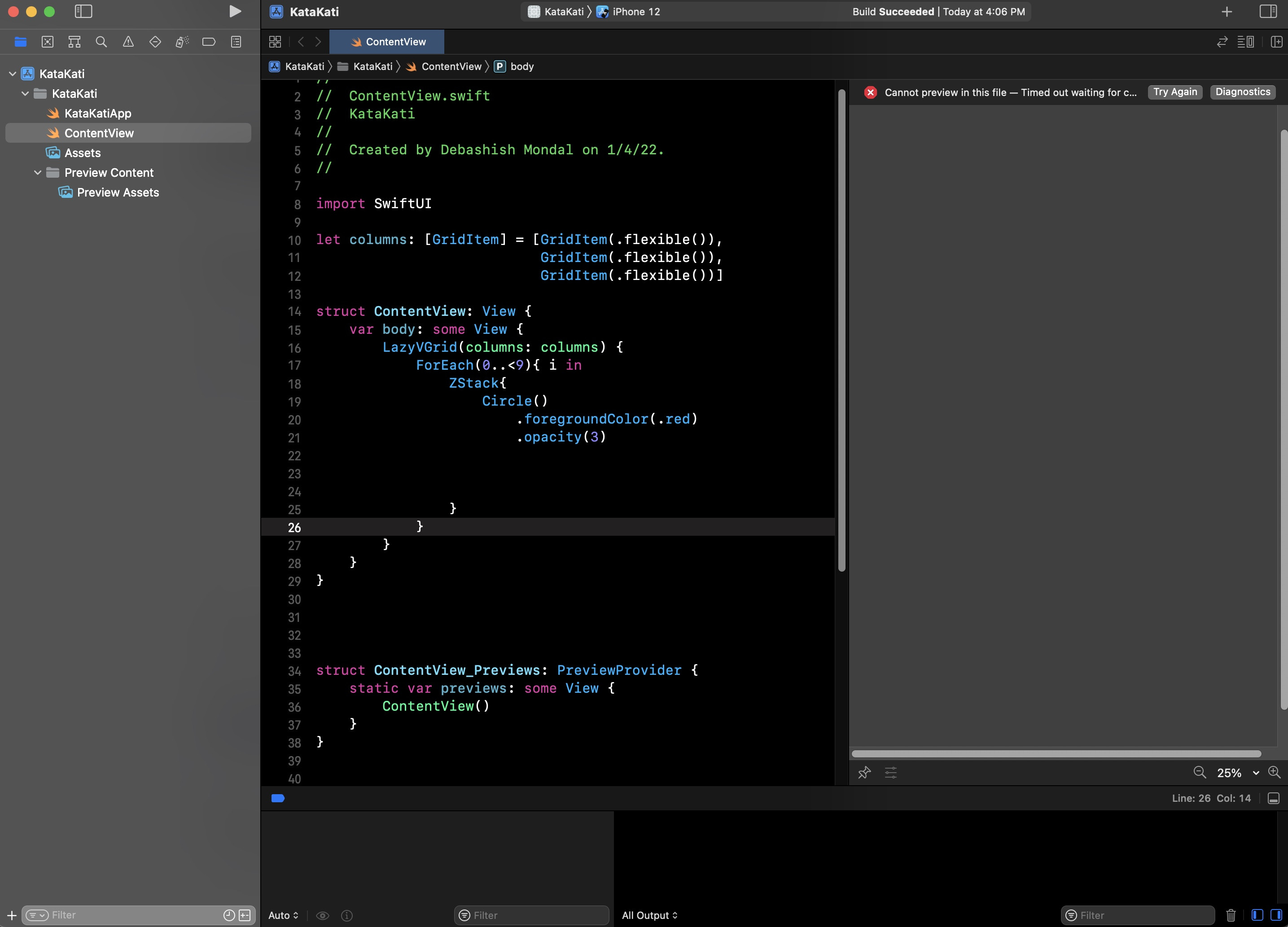 Xcode 13.2.1 預覽不作業，但模擬器作業