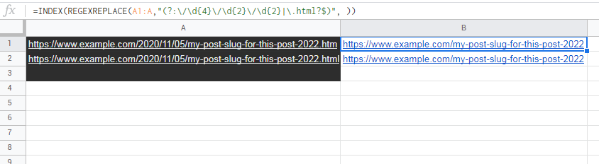 如何從excel中的URL中洗掉`.html`擴展名和`yyyy/dd/mm`?