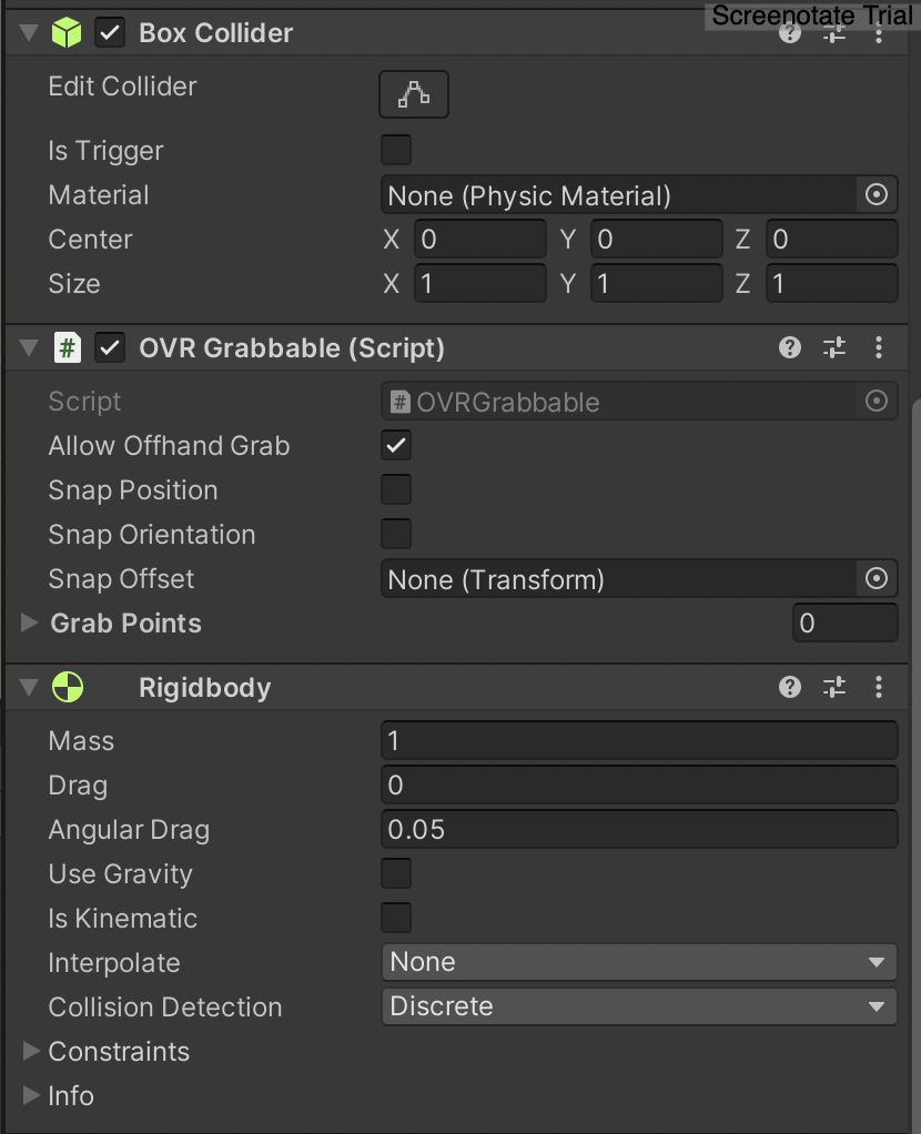 無法讓 OVRGrabber 作業以允許在 Unity 中為 Oculus Quest 開發抓取 GameObjects