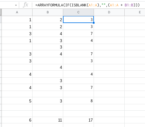 谷歌表格 ARRAYFORMULA 跳過空白行