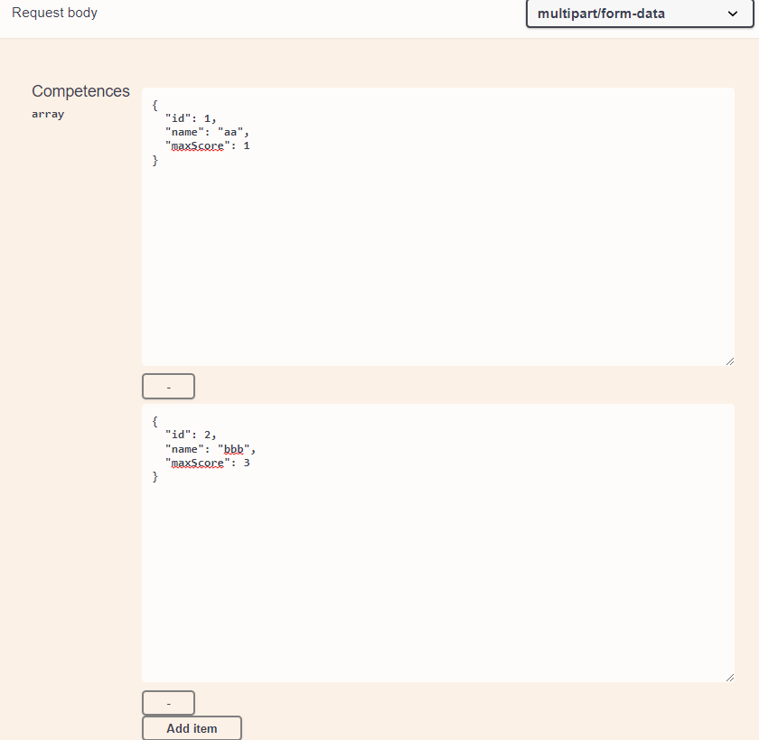Swagger UI,multipart/form-data 中的物件陣列