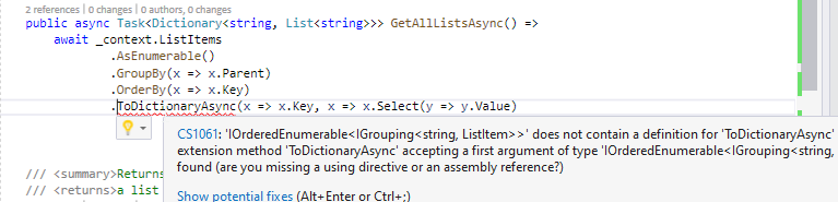 無法翻譯給定的“GroupBy”模式。在“GroupBy”之前呼叫“AsEnumerable”以在客戶端對其進行評估