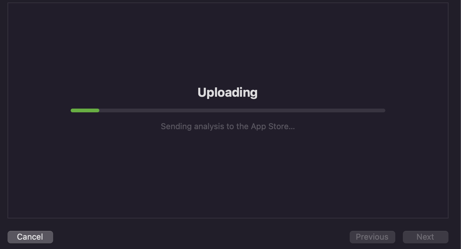 卡在此螢屏“將分析發送到 App Store”
