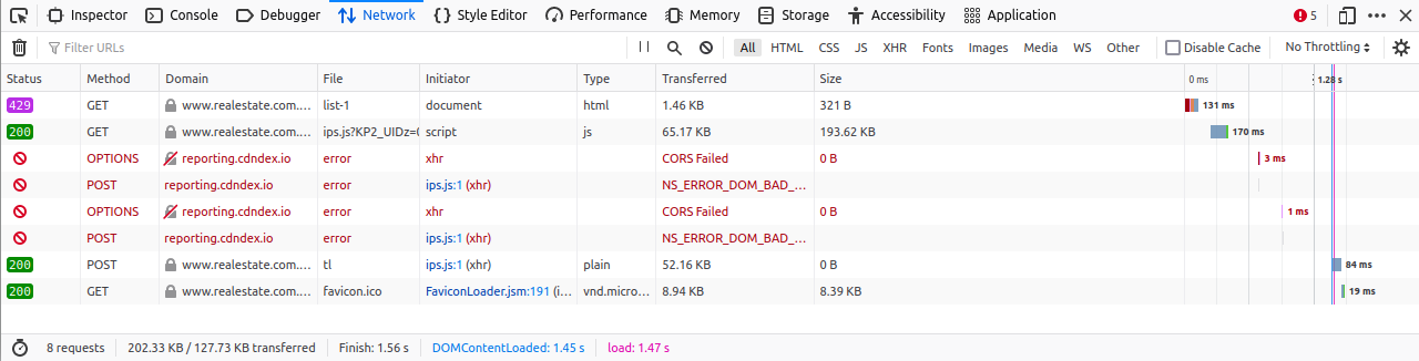 Selenium 獲得 429 的回應代碼,但 Firefox 私有模式沒有