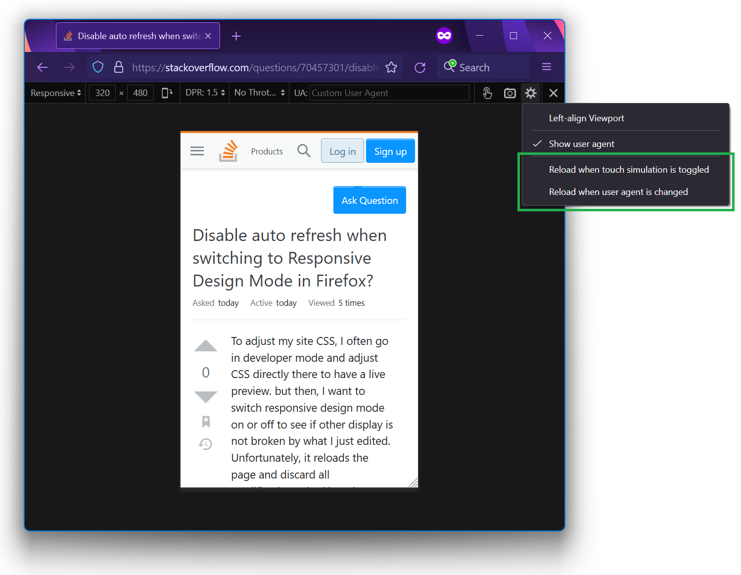 在 Firefox 中切換到回應式設計模式時禁用自動重繪 ？