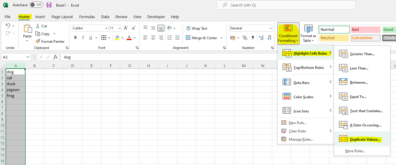 檢查串列是否在 Excel 中具有相同的元素