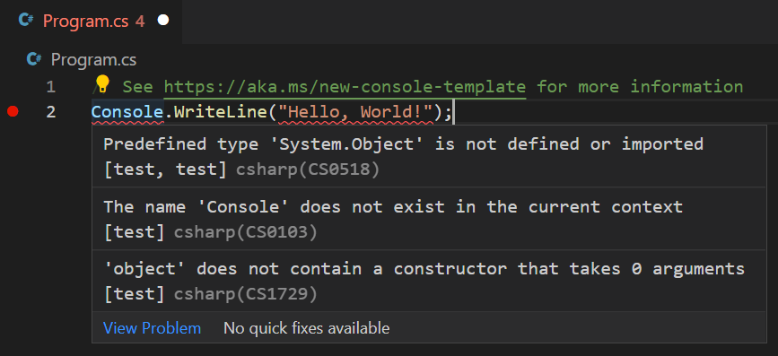 帶有 vscode 的新 C# 專案,我有智能感知錯誤