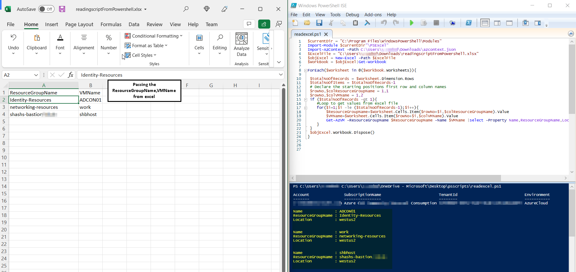 將 Excel 變數決議為 powershell