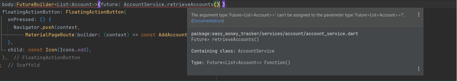 引數型別“Future<List<Account>>”不能分配給引數型別“Future<List<Account>>?”