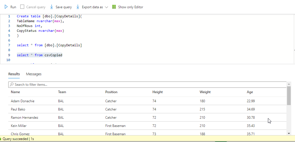 復制成功或失敗時如何在 Azure SQL 中從 Azure 資料工廠創建新表